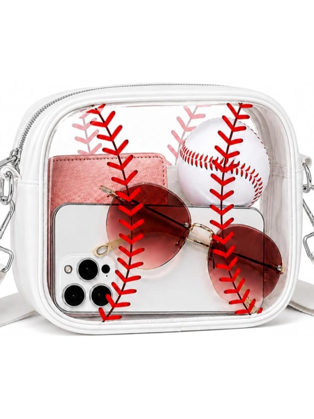 Clear Baseball Purse for Women, Game Day Stadium Approved Clear Crossbody Bag wi